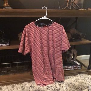 Red, Black, and White Shirt w/ Embroidered Neck